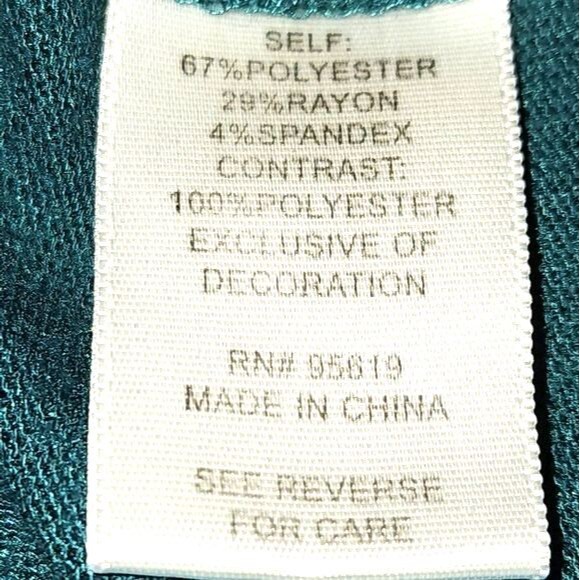 Fever Teal Green Stretch Bell Sleeve V-Neck Blouse Size L - Picture 7 of 8